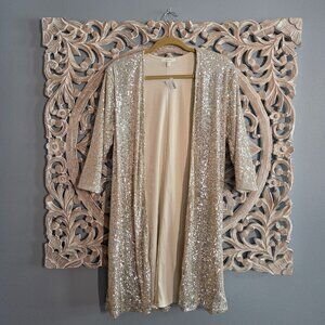 Maurices Silver Ivory Sequined Duster Cardigan Jacket Size Small